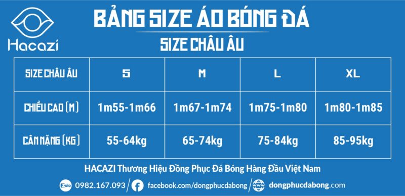Bảng size áo bóng đá mới và chính xác nhất