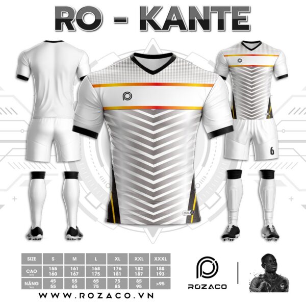 Mẫu Áo Đá Bóng Không Logo Tự Thiết Kế Kante Màu Trắng