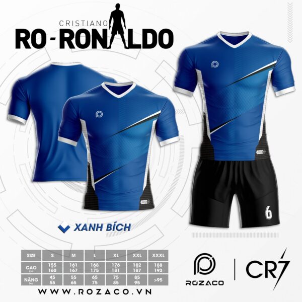 Áo Đá Banh Không Logo Ronaldo Màu Xanh Dương Mới