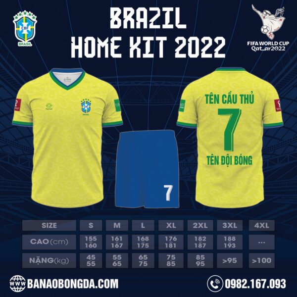 Mẫu Áo Đội Tuyển Brazil Sân Nhà World Cup  2022 Đẹp