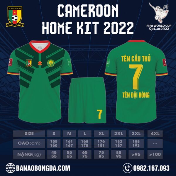 Mẫu Áo Đội Tuyển Cameroon Sân Nhà World Cup 2022 Đẹp được lấy màu xanh két làm gam màu chủ đạo. Tạo ra được một mẫu sản phẩm vô cùng đặc biệt.