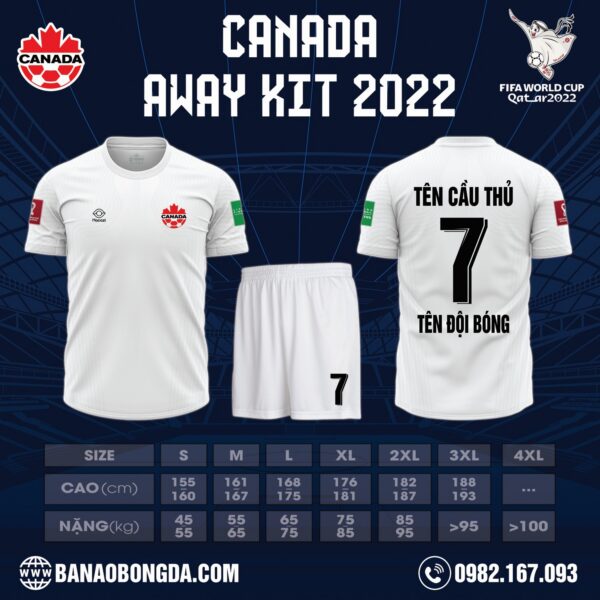 Áo đội tuyển Canada World Cup sân khách 2022 Màu Trắng Đơn Giản Đẹp Mắt. Đây là thiết kế nằm trong bộ sưu tập mới nhất được ra mắt trước thềm giải World Cup bởi shop Hacazi Sport. Với thiết kế đơn giản mang đặc trưng truyền thống của đội bóng. Tổng thể bộ trang phục mang màu trắng chủ đạo mang đến sự thuần khiết, nhẹ nhàng. Kết hợp với một số chi tiết tinh tế khác trên áo đấu đã hoàn thiện vẻ bề ngoài chiếc áo đấu đầy ấn tượng. Thiết kế có form dáng chuẩn Châu Á, sử dụng chất liệu vải may cao cấp mang đến sự thoải mái nhất cho người mặc. Nếu yêu thích mẫu áo này thì nhanh tay liên hệ với chúng tôi để sở hữu ngay thôi nào!
