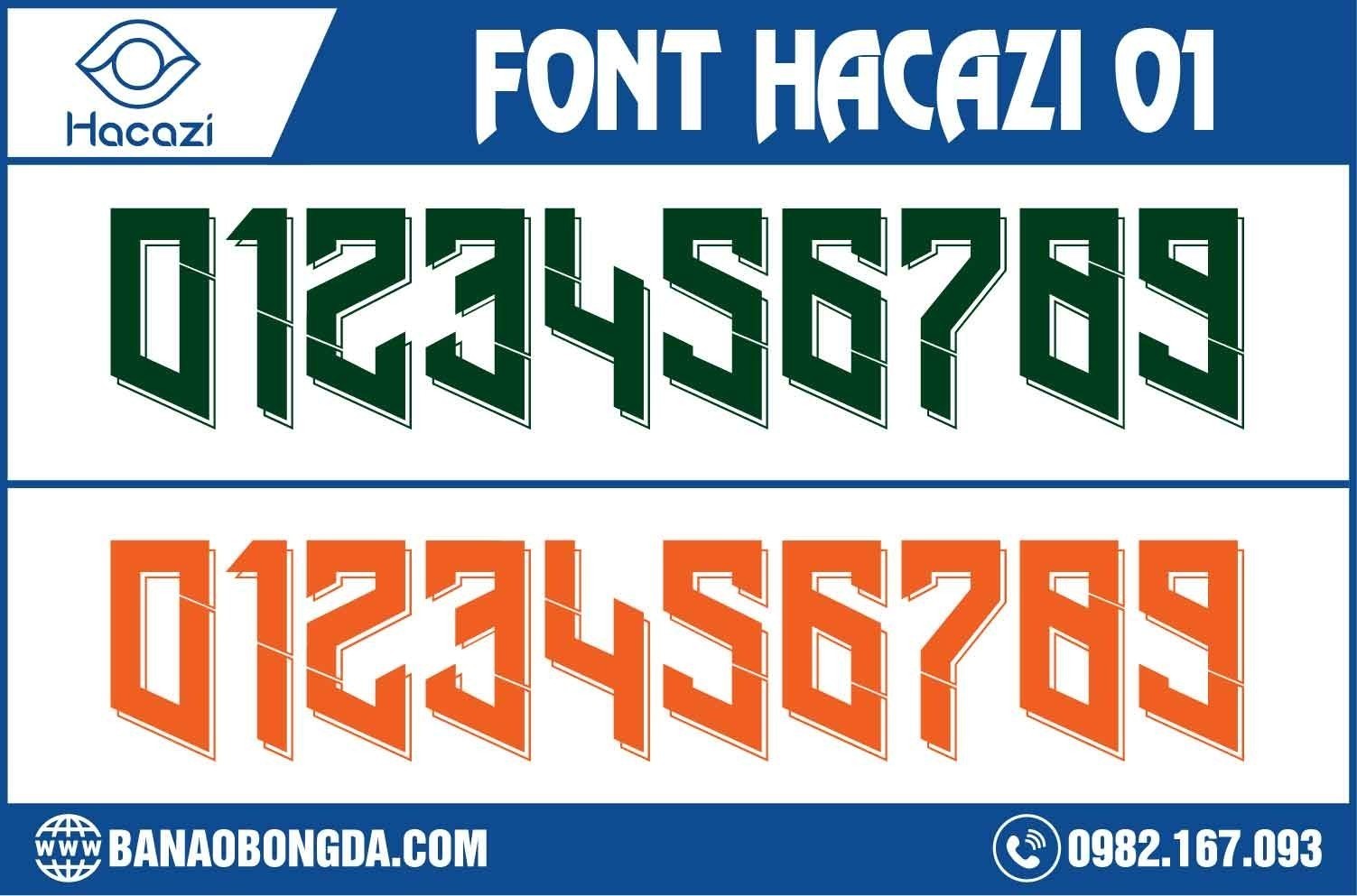 Tại Shop Hacazi Sport đã ra mắt thêm bộ font số áo bóng đá mang số 01. Kèm theo đó là các nét chữ trên số được phối hợp với chiếc áo đấu vô cùng hoàn hảo. Tạo ra một cực phẩm đặc sắc cho các cầu thủ mặc lên sân.