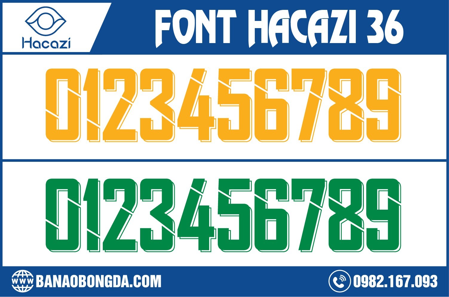 Phiên bản bộ font số áo bóng đá 36 độc quyền với màu vàng và màu xanh két đã chính thức đổ bộ cho bộ sưu tập mới nhất năm nay. Kiểu font số độc đáo này chắc chắn sẽ hoàn toàn phù hợp với những người có cá tính, trẻ trung. 