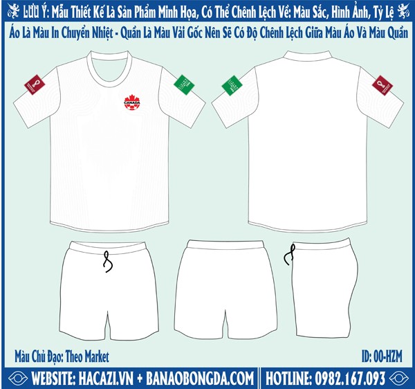 Hình ảnh market áo đội tuyển Canada World Cup sân khách 2022 Màu Trắng Đơn Giản Đẹp Mắt.   Đây là thiết kế nằm trong bộ sưu tập mới nhất được ra mắt trước thềm giải World Cup bởi shop Hacazi Sport. Với thiết kế đơn giản mang đặc trưng truyền thống của đội bóng. Tổng thể bộ trang phục mang màu trắng chủ đạo mang đến sự thuần khiết, nhẹ nhàng. Kết hợp với một số chi tiết tinh tế khác trên áo đấu đã hoàn thiện vẻ bề ngoài chiếc áo đấu đầy ấn tượng. Thiết kế có form dáng chuẩn Châu Á, sử dụng chất liệu vải may cao cấp mang đến sự thoải mái nhất cho người mặc. Nếu yêu thích mẫu áo này thì nhanh tay liên hệ với chúng tôi để sở hữu ngay thôi nào!