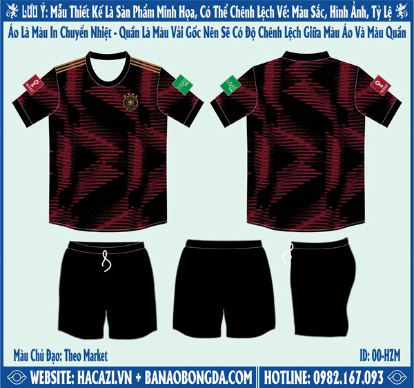 Mẫu ảnh áo đội tuyển Đức sân khách World Cup 2022 Market - Mẫu Market áo đấu là sự kết hợp hài hòa giữa 2 gam màu đỏ đô và đen trong bản đồ họa tiết những vệt màu trừu tượng đan xen nhau trên toàn bộ bề mặt áo. Đây là một sự sáng tạo vô cùng độc lạ có 1 không 2. Chắc chắn sẽ khiến bạn nổi bật nhất trước đám đông. 