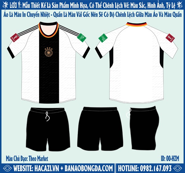 Dưới đây chính là hình ảnh sắc nét về mẫu ảnh áo đội tuyển Đức sân nhà World Cup 2022 Marker đẹp hoàn hảo. Shop Hacazi Sport muốn giới thiệu đến các bạn thiết kế mang phong cách hiện đại cùng vẻ đẹp đầy nam tính. Hãy cùng khám phá chi tiết yếu tố tạo nên vẻ đẹp hoàn hảo của mẫu áo này nhé!
