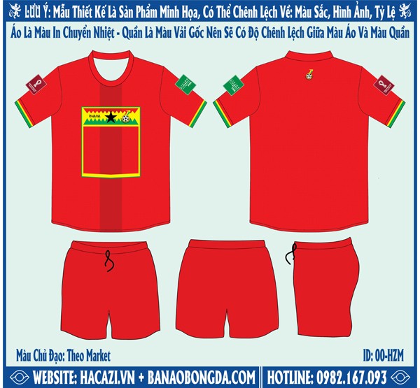 Hình ảnh market áo đội tuyển Ghana World Cup sân khách 2022 Màu Đỏ Hấp Dẫn . Màu Đỏ Hấp Dẫn. Với việc sử dụng màu đỏ làm màu chủ đạo cho tổng thể bộ trang phục mang đến sự nổi bật, cuốn hút mọi ánh nhìn. Độc đáo trên mặt trước áo được nhấn bằng một họa tiết màn hình, áp phích được trang trí mới lạ. Xuất hiện một cột dọc giữa trung tâm màu xám tối. Cùng với đó đường bo ống tay áo đồng màu họa tiết trên thân với 2 màu vàng - xanh két. Thiết kế form dáng chuẩn Châu Á, chất liệu vải may cao cấp mang đến sự thoải mái nhất cho người mặc. Shop Hacazi Sport đã tạo ra một sản phẩm thể thao bóng đá mới đầy ấn tượng dành cho mùa giải World Cup 2022 sắp tới. 
