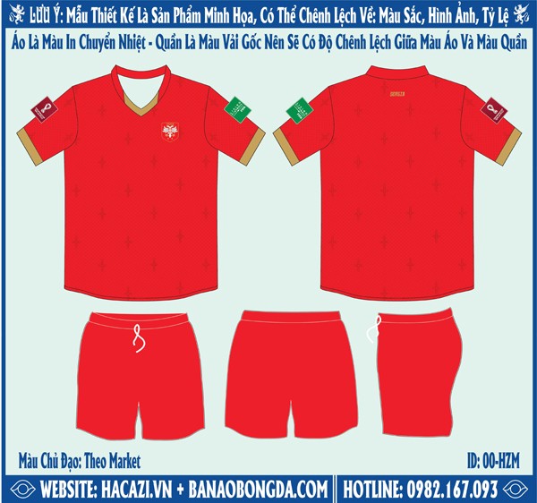 Mẫu market áo đội tuyển Serbia sân nhà World Cup 2022 Màu Đỏ Siêu Đẹp Siêu Chất Lượng. Đây là thiết kế nằm trong bộ sưu tập mới nhất được ra mắt trước thềm giải World Cup bởi shop Hacazi Sport. Màu đỏ được sử dụng làm màu chủ đạo cho tổng thể bộ trang phục thi đấu. Một bản họa tiết in chìm hoa văn trừu tượng được phân bố đều trên toàn bộ bề mặt áo đấu. Những điểm nhấn đáng chú ý khác bằng màu vàng đồng trên cổ áo và đường bo ống tay. Nếu yêu thích mẫu áo này thì nhanh tay liên hệ với chúng tôi để sở hữu ngay thôi nào!