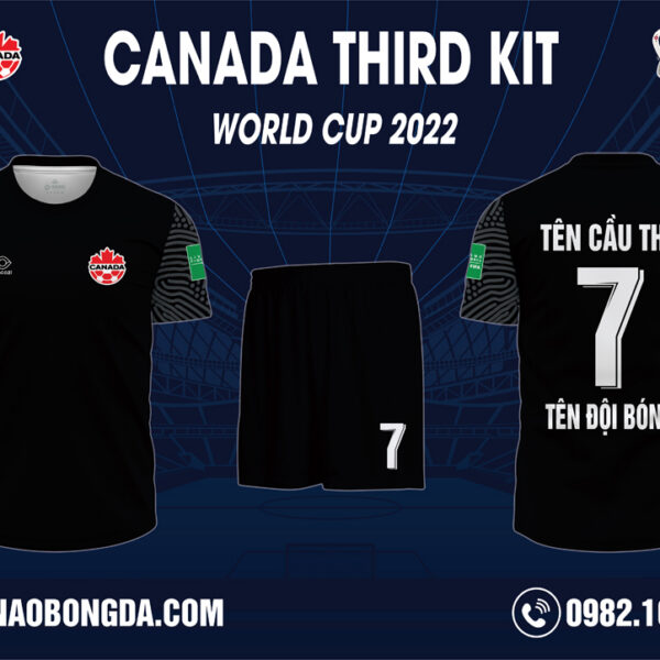 Hình ảnh Áo Canada Bộ Thứ Ba World Cup 2022 Màu Đen Huyền Bí. Đây là thiết kế nằm trong bộ sưu tập mới nhất được ra mắt trước thềm giải World Cup bởi shop Hacazi Sport. Tổng thể bộ trang phục mang màu đen chủ đạo mang đến sự huyền bí, cuốn hút. Ấn tượng với họa tiết độc lạ có 1 không 2 trên ống tay áo, nó giống như một mê cung ảo không lối thoát gây tò mò với người nhìn. Cùng với những chi tiết tinh tế khác đã hoàn thiện vẻ bề ngoài áo đấu. Thiết kế có form dáng chuẩn Châu Á, sử dụng chất liệu vải may cao cấp mang đến sự thoải mái nhất cho người mặc. Nếu yêu thích mẫu áo này thì nhanh tay liên hệ với chúng tôi để sở hữu ngay thôi nào!