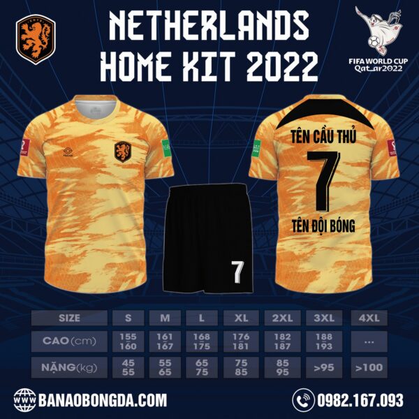 Mẫu Áo Hà Lan Sân Nhà World Cup 2022 Đẹp