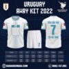 Mẫu áo đội tuyển Uruguay sân khách World Cup 2022 phiên bản của những đường kẻ sọc và màu trắng thu hút. Tất cả đều được thiết kế và sản xuất tại Hacazi Sport.