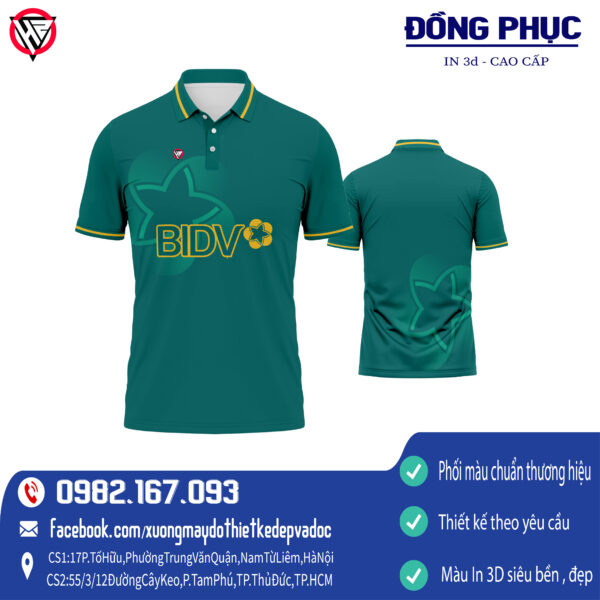 Áo đồng phục Ngân Hàng BIDV màu xanh thiết kế độc đáo tại HacaziSport